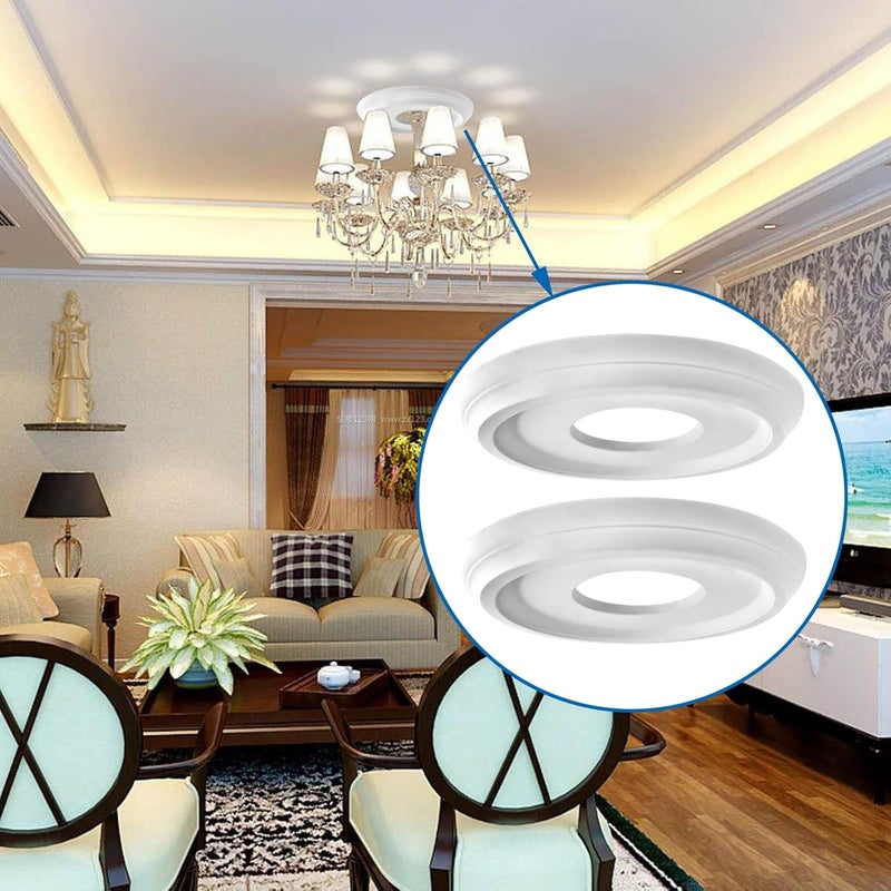 ECUDIS Molded PU Ceiling Medallion for Light Fixtures and Ceiling Fans, 10" OD x 4" ID, 2 Pack (White) - Image 5